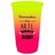  Copo Descartável Jateado Bicolor Amarelo x Rosa, 700 ml.