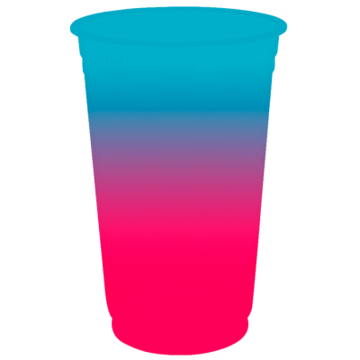 Copo Descartável Jateado Bicolor Azul Tiffany x Rosa, 300 ml.