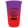  Copo Descartável Jateado Bicolor Roxo x Vermelho, 500 ml.