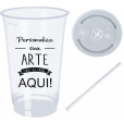 Copo Descartável 700 ml Transparente Com Tampa e Canudo Personalizado