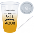 Copo Descartável 700 ml  Jateado Dourado Com Tampa e Canudo