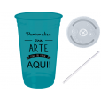 Copo Descartável 700 ml Jateado Fosco Azul Tiffany Com Tampa e Canudo