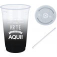 Copo Descartável 300 ml Jateado Preto Com Tampa e Canudo Personalizado 