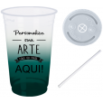 Copo Descartável 700 ml  Jateado Verde Escuro Com Tampa e Canudo