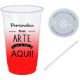 Copo Descartável 300 ml Jateado Vermelho Fluor Com Tampa e Canudo Personalizado 