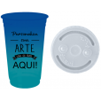 Copo Descartável Jateado Bicolor Azul Royal x Azul Tiffany 700 ml Só Com Tampa