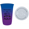 Copo Descartável Jateado Bicolor Azul Royal x Roxo Fluor 700 ml Só Com Tampa