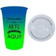 Copo Descartável Jateado Bicolor Azul Royal x Verde Fluor 700 ml Só Com Tampa