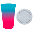 Copo Descartável Jateado Bicolor Azul Tiffany x Rosa Fluor 700 ml Só Com Tampa