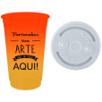 Copo Descartável 300 ml Jateado Bicolor Laranja Fluor x Amarelo Ouro Só Com Tampa