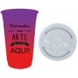 Copo Descartável Jateado Bicolor Roxo Fluor x Vermelho Fluor 700 ml Só Com Tampa