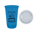 Copo Descartável 300 ml Jateado Fosco Azul Bebê Só Com Tampa