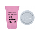 Copo Descartável 500 ml Jateado Fosco Rosa Bebê Só Com Tampa