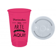 Copo Descartável 300 ml Jateado Fosco Rosa Fluor Só Com Tampa