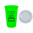 Copo Descartável 300 ml Jateado Fosco Verde Fluor Só Com Tampa