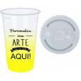 Copo Descartável 500 ml Jateado Amarelo Fluor Só Com Tampa