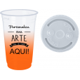 Copo Descartável 700 ml Jateado Laranja Fluor Só Com Tampa 