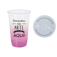 Copo Descartável 700 ml Jateado Rosa Bebê Só Com Tampa 