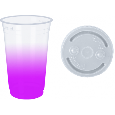 Copo Descartável 700 ml Jateado Roxo Fluor Só Com Tampa 