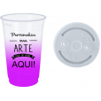 Copo Descartável Com Tampa Jateado Roxo Fluor Personalizado 300 ml.