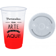 Copo Descartável 700 ml Jateado Vermelho Fluor Só Com Tampa 