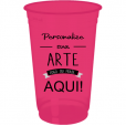 Copo Descartável Jateado Fosco Rosa Fluor 400 ml.