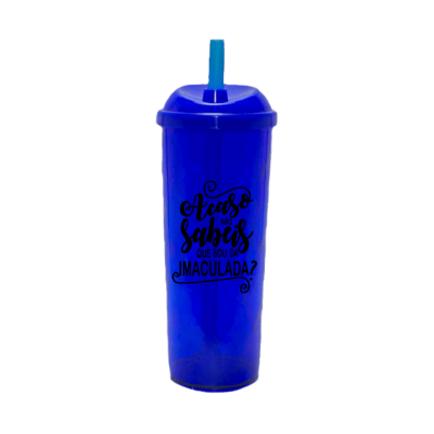 Copo Long Drink Acaso Não Sabeis com Tampa e Canudo Azul Royal