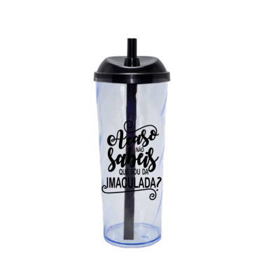 Copo Long Drink Acaso Não Sabeis com Tampa e Canudo Transparente