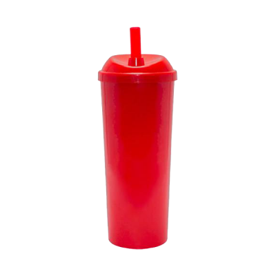 Copo Long Drink Vermelho com Tampa e Canudo 