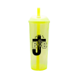 Copo Long Drink EJC com Tampa e Canudo Amarelo Neon