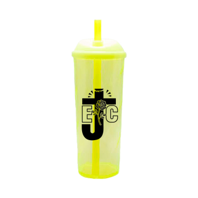 Copo Long Drink EJC com Tampa e Canudo Amarelo Neon