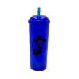 Copo Long Drink EJC com Tampa e Canudo Azul Royal
