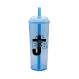 Copo Long Drink EJC com Tampa e Canudo Azul Tiffany Translucido