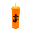 Copo Long Drink EJC com Tampa e Canudo Laranja