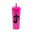 Copo Long Drink EJC com Tampa e Canudo Rosa