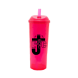 Copo Long Drink EJC com Tampa e Canudo Rosa Neon