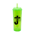 Copo Long Drink EJC com Tampa e Canudo Verde Neon
