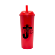 Copo Long Drink EJC com Tampa e Canudo Vermelho Translucido