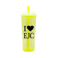 Copo Long Drink EJC 2 com Tampa e Canudo Amarelo Neon