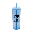 Copo Long Drink EJC 2 com Tampa e Canudo Azul Tiffany Translucido