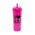 Copo Long Drink EJC 2 com Tampa e Canudo Rosa