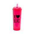 Copo Long Drink EJC 2 com Tampa e Canudo Rosa Neon