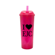 Copo Long Drink EJC 2 com Tampa e Canudo Rosa Translucido