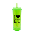 Copo Long Drink EJC 2 com Tampa e Canudo Verde Neon