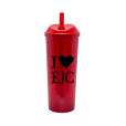 Copo Long Drink EJC 2 com Tampa e Canudo Vermelho Translucido
