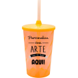 Copo Twister 480 ml com Tampa e Canudo Laranja Neon