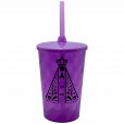 Copo Twister 500 ml Nossa Senhora com Tampa e Canudo Lilás Translúcido