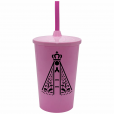 Copo Twister 500 ml Nossa Senhora com Tampa e Canudo Rosa Bebê