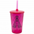 Copo Twister 500 ml Nossa Senhora com Tampa e Canudo Rosa Neon