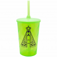 Copo Twister 500 ml Nossa Senhora com Tampa e Canudo Verde Neon